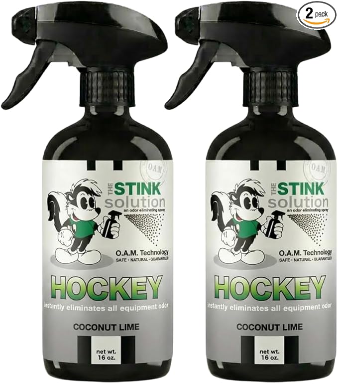 The Stink Solution Hockey Odor Eliminator For Strong Odor: Quickly Banish Sweat & Body Odor From Hockey Gear, Skates, Hockey Bags, Gloves, & More! Safe Hockey Deodorizer - 2 16 oz Bottles Coconut Lime