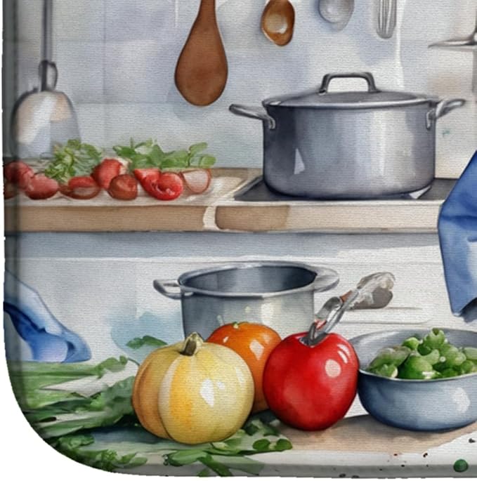Caroline's Treasures DAC6325DDM Sheltie The Chef Dish Drying Mat Absorbent Dish Drying Mat Pad for Kitchen Counter Dish Drainer Mat for Countertop, 14 x 21", Multicolor