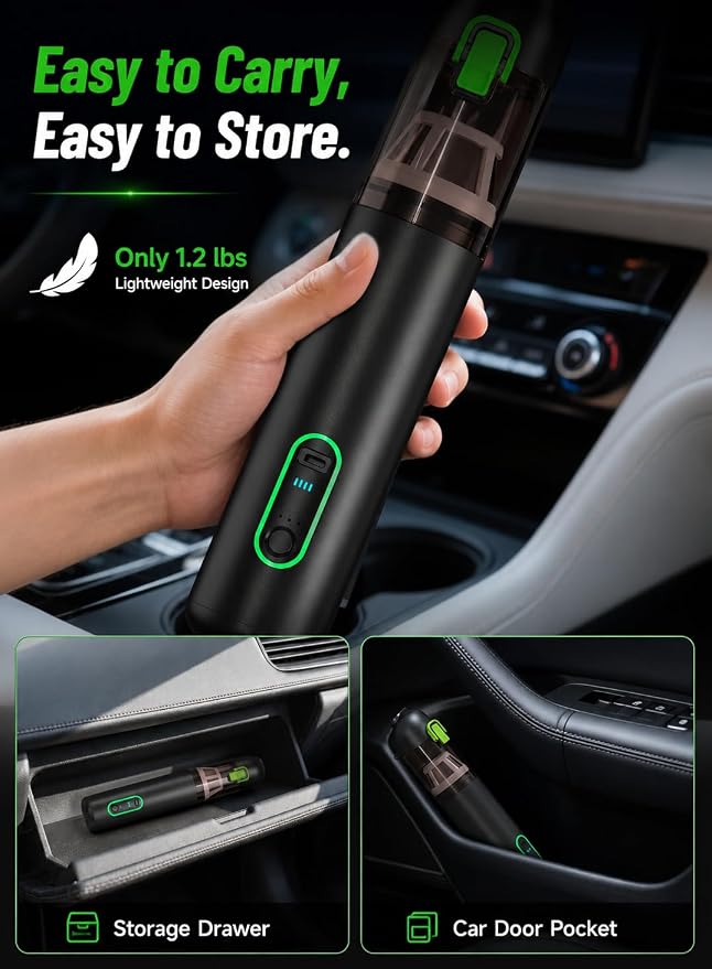 Car Vaccum, COMVIX VC28 Handheld Vacuum, 4-in-1 Mini Vacuum Cleaner with 20000pa Suction Power, Rechargeable Vacuum with 3 Suction Modes, Portable Cordless Vacuum for Car, Home, Office Desk, Keyboards