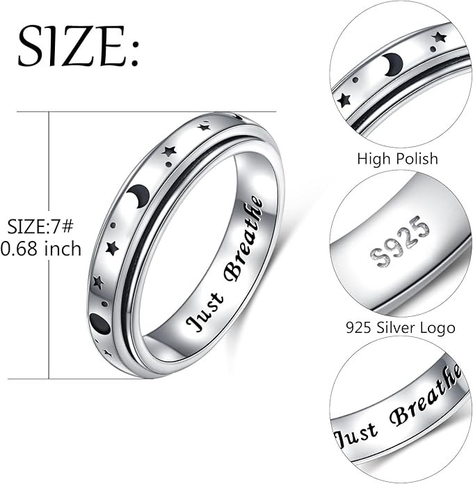 Ladytree Spinner Fidget Anxiety Ring,925 Sterling Silver Stress Relief Worry Ring,Platinum Plated ADHD Autism Jewelry,Birthday Mom Gift for Women