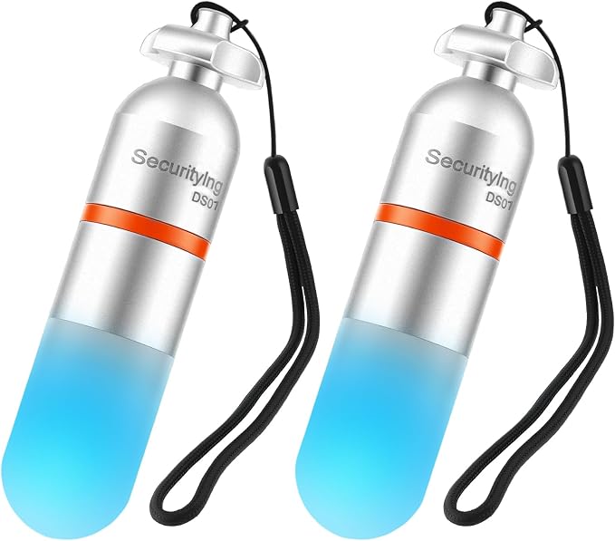 SecurityIng 2 Pcs Scuba Dive Signal Light, Mini Tank Marker Light with Constant and Flashing Modes, Underwater 150M Waterproof Strobe Beacon for Night Diving and Scuba Diving (Blue)