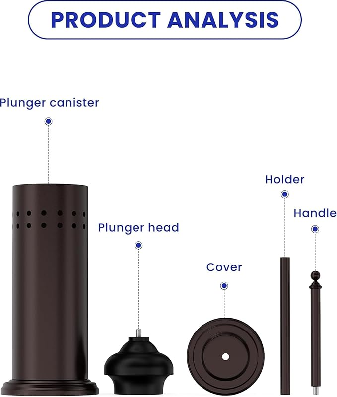 DOWRY Anti-Hand Off Toilet Plunger with Holder for Bathroom,Powerful Efficient Force Suction Cup,Heavy Duty, Deep Cleaning Bronze