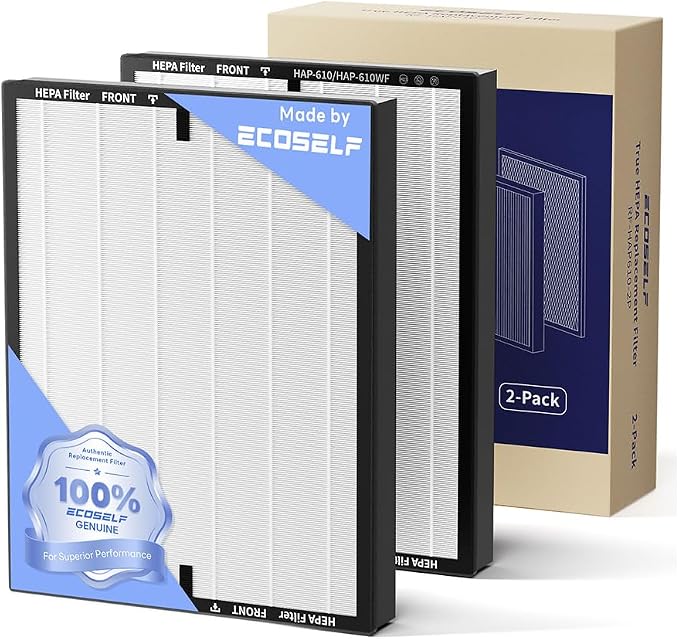ECOSELF Genuine ECOSELF HAP610WF Air Purifier Replacement Filter, 3-in-1 H13 True HEPA High-Efficiency Activated Carbon Filter, Original Filter 2-pack, White, Official, HAP610WF