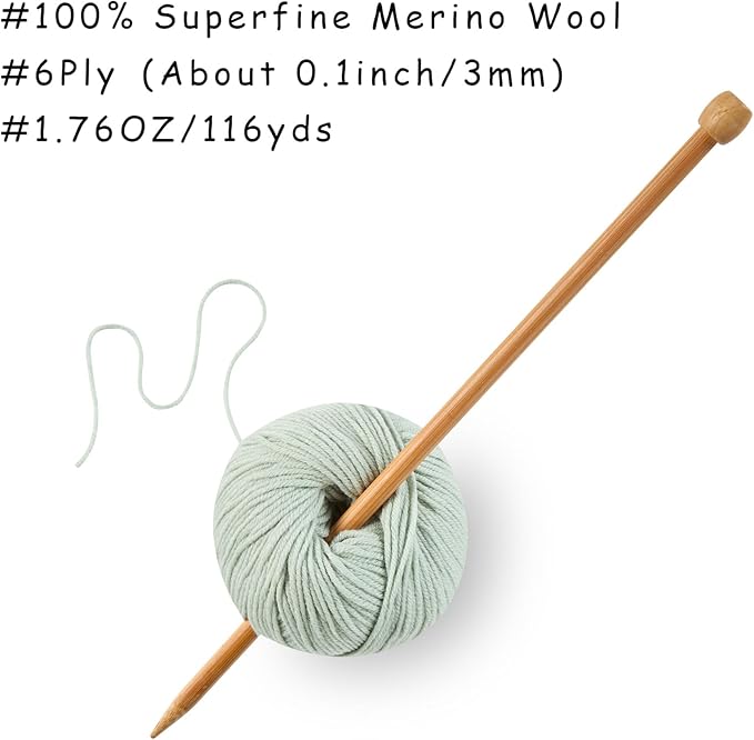 100% Merino Wool Yarn, 6-Ply Luxurious and Soft Yarn for Hand Knitting & Crocheting, 1.76 OZ/50g, 127 yds/116 Meters(Ocean Green, 1 Ball)
