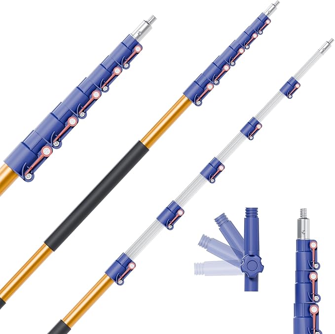26 Feet High Reach Cobweb Duster with 6-21Ft Extension Pole, Webster Cobweb Duster with Telescopic Aluminum Pole, Spider Web Brush for Outdoor & Indoor Cleaning