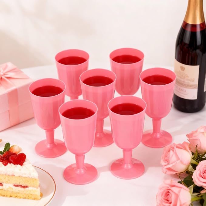 Jingmore 96 Pcs Plastic Goblets with Stem 7 oz Plastic Wine Glasses for Party Disposable Wine Cup Champagne Flutes Drinking Glass for Wedding Toasting Birthday Party Supply