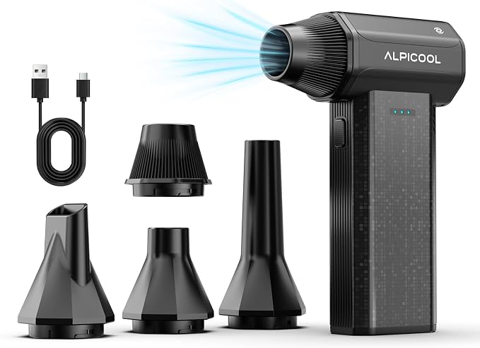 Alpicool Cordless Compressed Air Duster 150000 RPM Electric Air Duster, 3-Gear Adjustable Rechargeable Keyboard Cleaner, Portable Mini Blower for PC, Laptop, Car Interior, Office and Home Cleaning