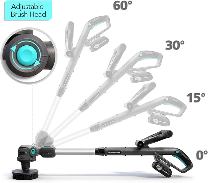 20V Cordless Electric Spin Scrubber with Replaceable Battery & Long Handle - Includes 8 Replaceable Brush Heads for Bathroom, Tile, Grout, Shower, Bathtub, Kitchen, Car & Outdoor Cleaning