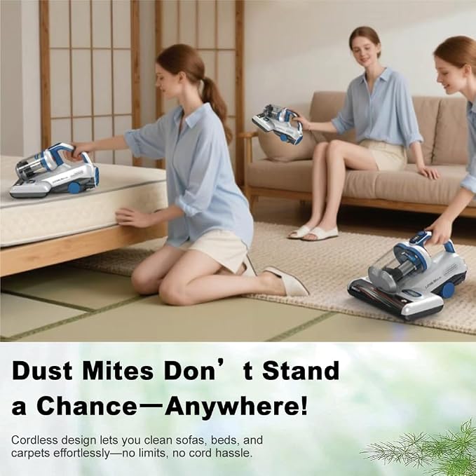 Zenman Bed Vacuum Cleaner, Mattress Vacuum Cleaner, Dual Cups with Cyclone Filtration, Handheld Vacuums for Bed, Sofa, Couch, Crib (Cordless, One Quick Battery Cleaning System)