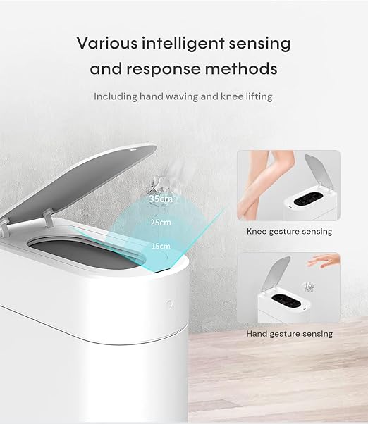 TOWNEW T3 Slim Automatic Infrared Motion Sensor Trash Can with Lid, Self Sealing & Changing, 3.4-Gal Waterproof, White, Touchless Trash Cans with Lids