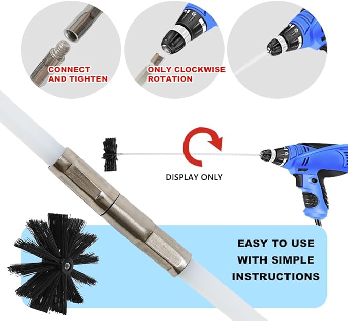 Particle Furnace Cleaning Brush, 100/150mm Brush,Chimney Brush,Dryer Vent Cleaner Kit,Flexible Rods,Up to 13FEET(9Pcs Rods+1Pcs 4" Brush)