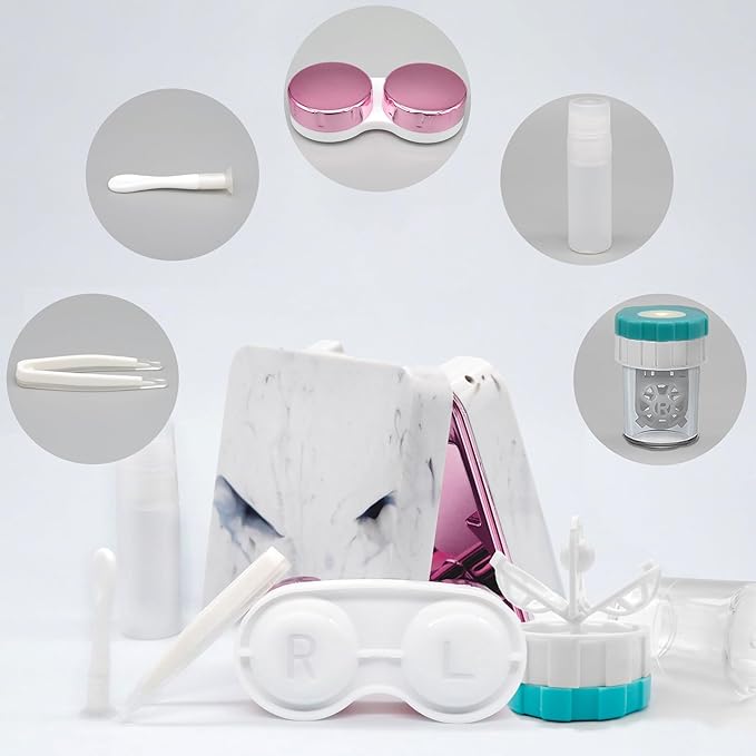 Vastsoon Contact Lens Case with Cleaner Washer, Portable Cute Eye Contacts Colored Lenses Applicator Remover Tool Kit with Mirror Solution Bottle Travel Size for Daily Outdoor (Square, Rose)