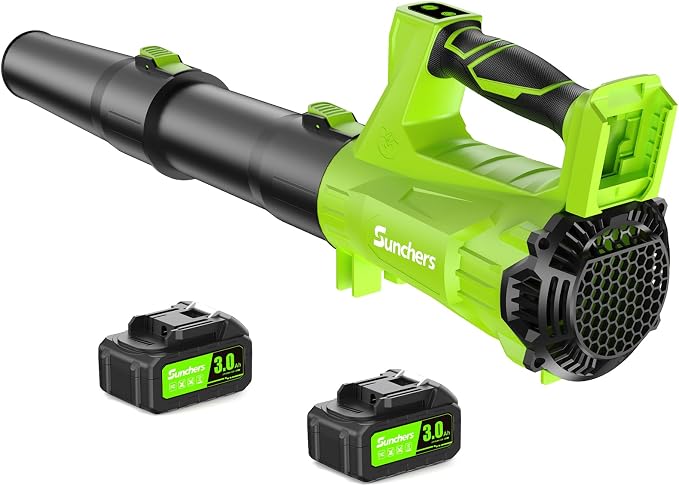 Electric Leaf Blower Cordless with 2 3.0Ah Battery and Charger, 2 Speed Mode 650CFM 280MPH Patio Tools with 2 Tubes, 20V Battery Powered Leaf Cleaner Handheld Blowers for Lawn Care, Dust, Leaves, Yard