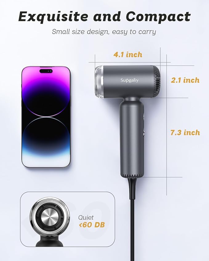 Dual Voltage Hair Dryer, High-Speed Ionic Blow Dryer for Fast Drying, Travel Compact Hair Blow Dryer with Magnetic Curly Diffuser for Home, Portable Hairdryer International 100-240V
