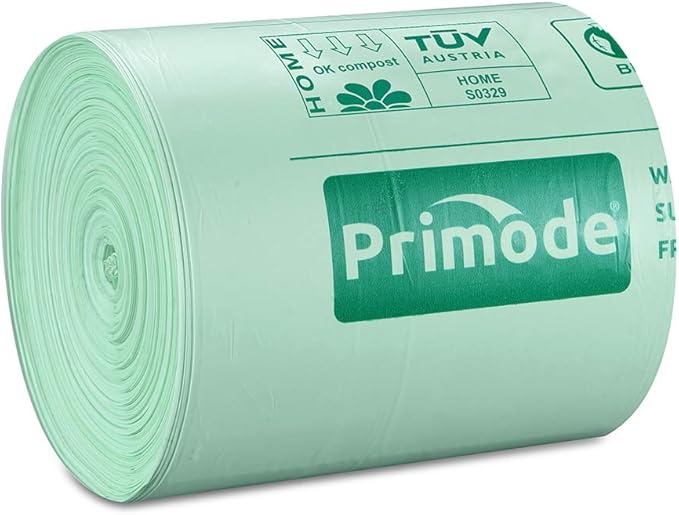 Primode Compostable Trash Bags, Food Scraps Yard Waste Bags,Extra Thick 0.71 Mil. ASTMD6400 Compost Bags Small Kitchen Bin Bags, Certified By BPI and TÜV AUSTRIA (3 Gallon)