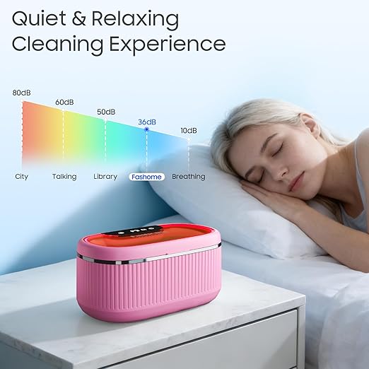 Ultrasonic Jewelry Cleaner Machine with 2×100ml Cleaning Solution, 45kHz Sonic Cleaner for Rings, Glasses & Watch Band, 550ML Stainless Steel Tank, 5 Timer, 3 Power Levels, Degas Mode-Pink