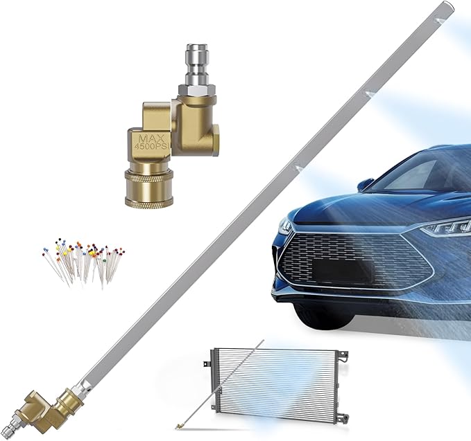Radiator Cleaning Wand, 24'' Flat Radiator Cleaner Wand, Car Radiator Genie Cleaning Tool with Flat Nozzle, Fits for Car, Truck, SUV, Van, Over 2000PSI Pressure Washer ﻿