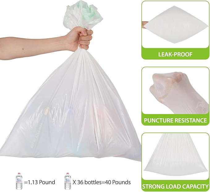 ValueGuard Large Trash Bag 13 Gallon Tall Drawstring 100% Post-Consumer Recycled Garbage Bag Waste Bag for Kitchen Office 0.8 Mil (300 Count)