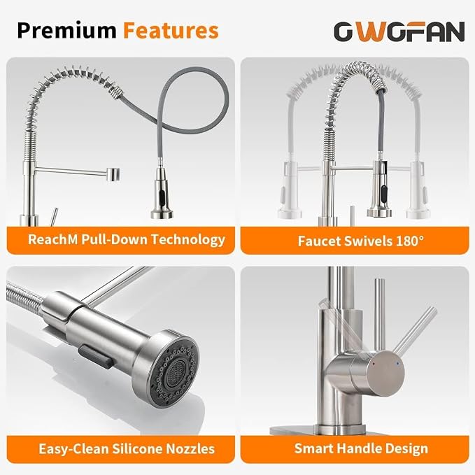 Kitchen Sink Faucet with Soap Dispenser, Kitchen Faucet with Pull Down Sprayer Stainless Steel Single Handle High Arc Pull Out Brushed Nickel Faucet for Bar Laundry RV Utility Sink