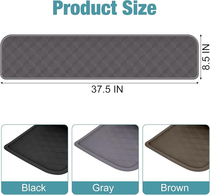 ToLanbbt Refrigerator Spill Mat - 37.5'' x 8.5'' Silicone Under Fridge Floor Protector with Raised Edge, Leak Catcher Liner Drip Tray for Refrigerator Washing Machine, Dryer, Wine Cooler, Gray