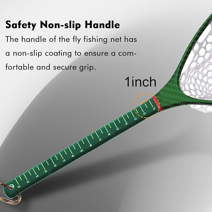 Riverruns Fly Fishing Landing Net Carbon Fiber Trout Net with Measurement Handle, Soft Rubber Mesh - 26" Standard (Wading) / 37" Long (Kayak)