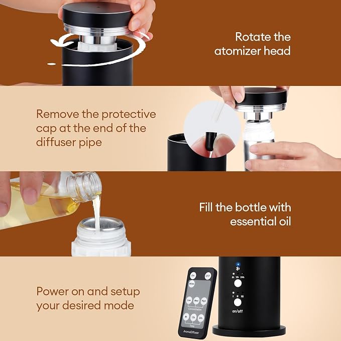 Waterless Scent Diffuser Starter Kit: Aroma Aromatherapy Diffuser | 100ml Cordless Rechargeable APP Smart Remote Control Home Hotel 1000 Sq Ft. Coverage 2 Essential Oils