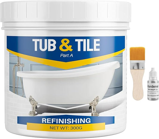 Tile Paint, 10.6oz Tub and Tile Paint Refinishing Kit with Tools and Hardener, Easy to Use for Countertop Bathroom Bathtub Kitchen Sink, Semi-Gloss White, Low Odor，15-18sq.ft