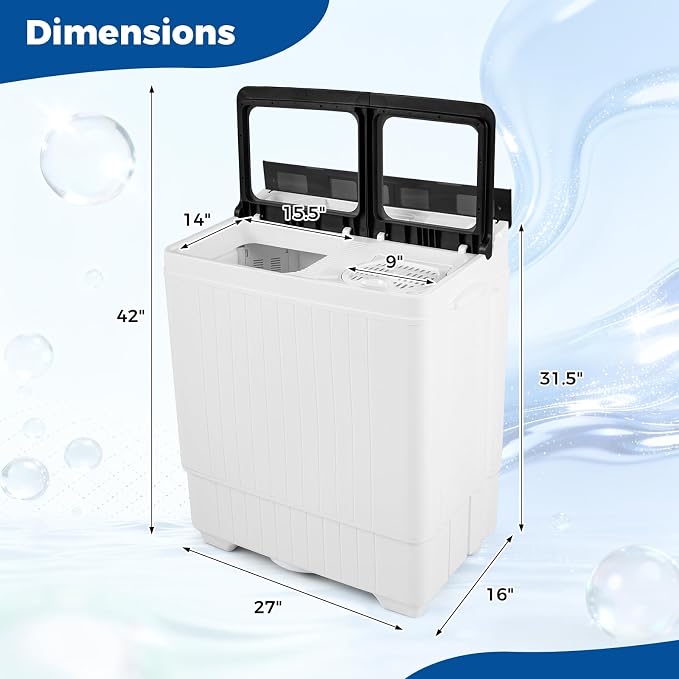 Giantex Portable Washing Machine, 26LBS Twin Tub Mini Compact Laundry Washer Spinner Combo with Drain Pump, 18Lbs Washer and 8Lbs Spinner for Apartments, RVs, Dorms, Gray+White