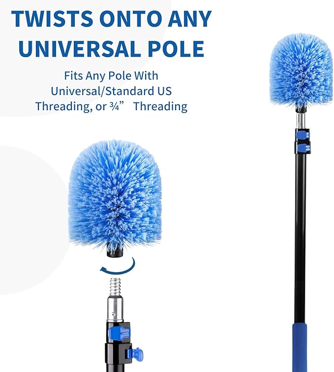 4 Pack Screw on Webster Cobweb Duster Head for Pole,Spider Web Remover Brush, Cobweb Duster Head Attachment,Fits Standard 3/4 inch Threaded Poles(Big, Blue)