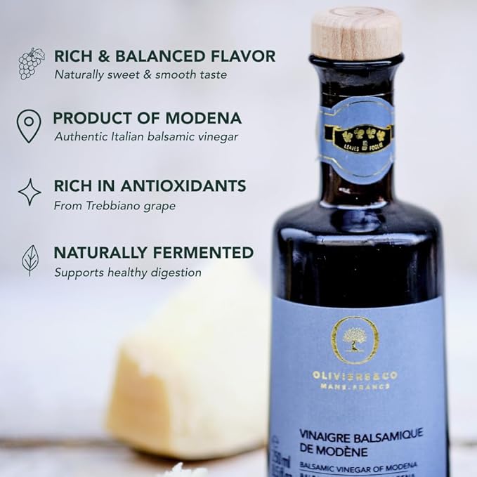 Balsamic Vinegar of Modena IGP, Aged Italian Barrel-Aged Balsamic, 100% Cooked Grape Must, No Caramel Added, Thick, Smooth & Naturally Sweet, For Drizzling, Salads & Marinades, 8.5 fl oz, Oliviers&Co