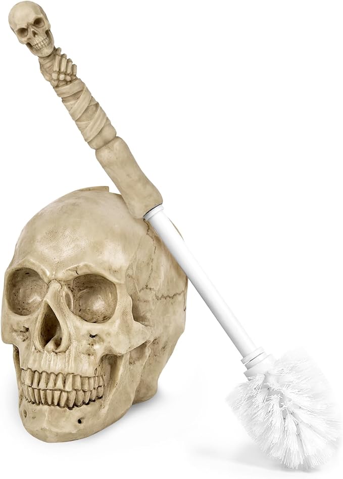 Toilet Brush and Holder Set for Bathroom,Skullduggery Skeleton Gothic Bathroom Decor Toilet Bowl Brush Set,Space Saving for Storage, Drip-Proof, Easy to Assemble, Deep Cleaning