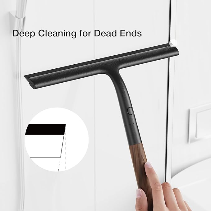 Silicone Shower Squeegee for Glass & Doors, Diveotree Multi-Purpose Squeegee for Bathroom Shower/Windows/Glass/Door, Heavy Duty Scrubber for Car Windshield Cleaning (Black, 1pack)
