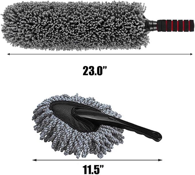 4Pcs Car Duster Kit, Multipurpose Dense Microfiber Duster for Car Exterior & Interior Cleaning, Dashboard A/C Vents Detailing Brush, Scratch Free Lint Free, Extendable Handle