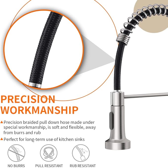 Kitchen Faucet with Pull Down Sprayer Industrial 1 Handle 1 Hole Or 3 Hole Faucet for Farmhouse Camper Laundry Utility Rv Wet Bar Sinks, Stainless Steel Brushed Nickel