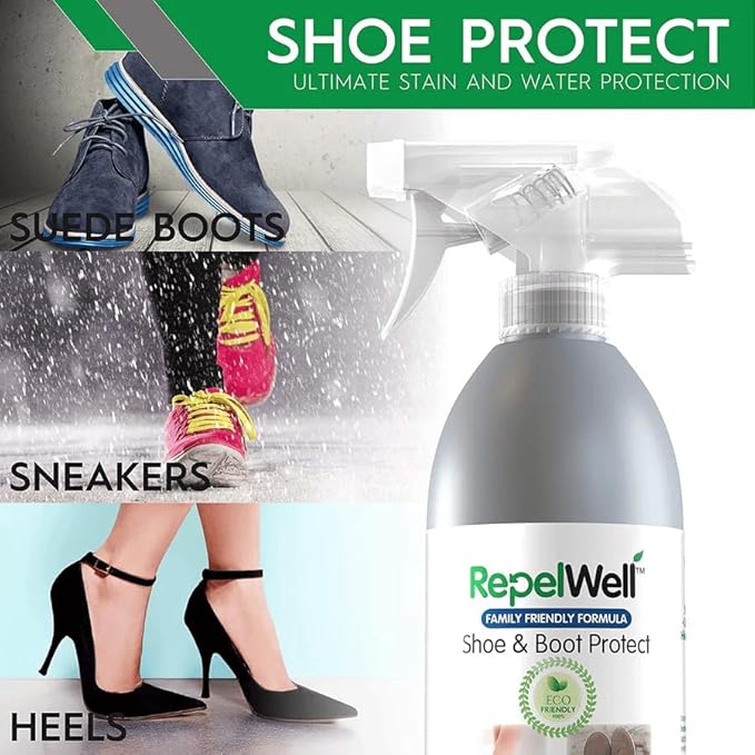 RepelWell 3-Pack Total Care Kit | Fabric & Footwear Protection Spray Bundle - Shoe & Boot, Upholstery, and Apparel Protectant spray – Stain & Water Repellent for Home, Clothes & Gear – Non-Toxic