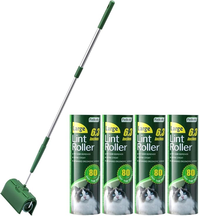 Fedicelly Lint Rollers Pet Hair Extra Sticky Floor with Long Handle,Large Cat Dog Hair Remover Laundry Clothes Carpet Furniture,6.3 inches Wider with 320 Sheets Giant Lint Remover Brush for Couch