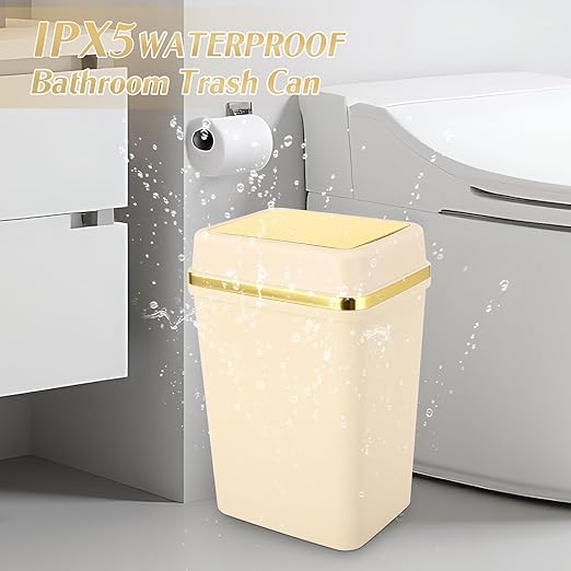 3 Pack Bathroom Trash Can with Lid 4 Gallon Small Trash Can with Swing Lid Bathroom Garbage Can with 225 Counts Trash Bags for Kitchen Bedroom Office(Black White Beige)