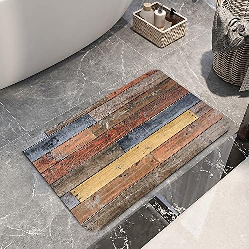 WODEJIA Flannel Mat Non Slip Bedside and Living Room,Clearance MatS Absorbent Moisture Dust Forlaundry Room,Bath Rugs Sponge Foam Soft for Bathroom and KitchenRustic Old Wooden Board 24x16 Inches