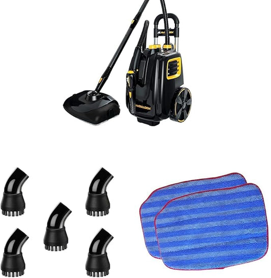 McCulloch MC1385 Deluxe Canister Steam Cleaner with 23 Accessories & A1230-005 Nylon Utility Brush (5 Pack) & A1375-100 Replacement Traditional Microfiber Mop Pad for MC1375, 2-Pack