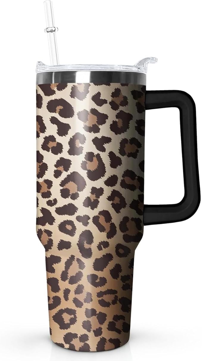Ceovfoi 40 Oz Tumbler With Handle, Leopard Print Cheetah Coffee Travel Mug Cup, Water Bottle, Decor, Gifts for Women
