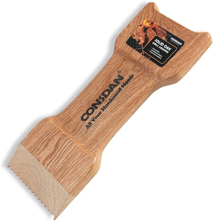 CONSDAN Wood Grill Scraper, Soild Oak Wooden Grill Brush, Grill Scraper for Outdoor Grill, Bristle Free Grill Scrapers, Grill Grate Cleaner Safe Wood Grill Brusher