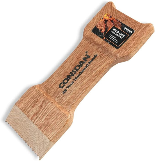 CONSDAN Wood Grill Scraper, Soild Oak Wooden Grill Brush, Grill Scraper for Outdoor Grill, Bristle Free Grill Scrapers, Grill Grate Cleaner Safe Wood Grill Brusher
