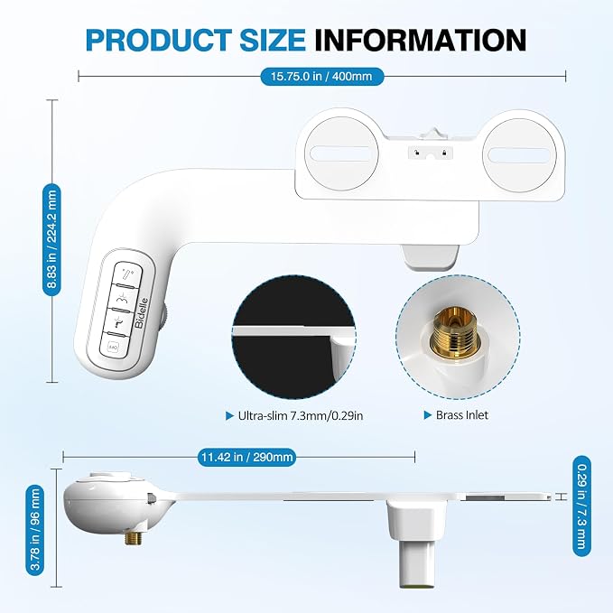 Non-Electric Bidet Attachment for Toilet, Ultra Slim Self-Cleaning Retractable Dual Nozzles for Rear & Feminine Wash, Adjustable Water Pressure,Stainless Steel Inlet