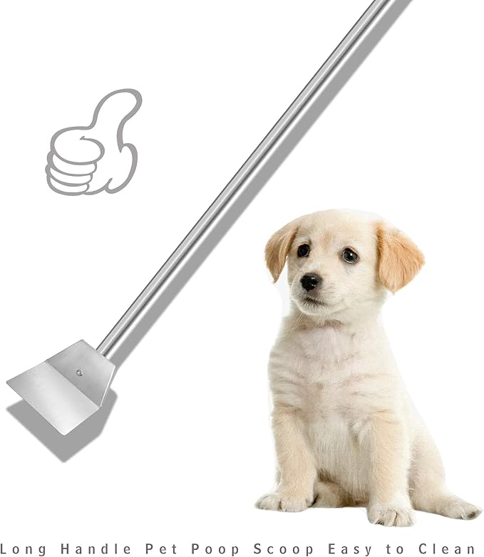 Stainless Steel Pooper Scoopers Set,33.4 ‘’ Dustpan and Spade Poop Scoop Set for Indoor Outdoor Cleaning Easy Wash,Extremely Durable Upright Standing Garbage Shovel for Pet Waste Cleanup