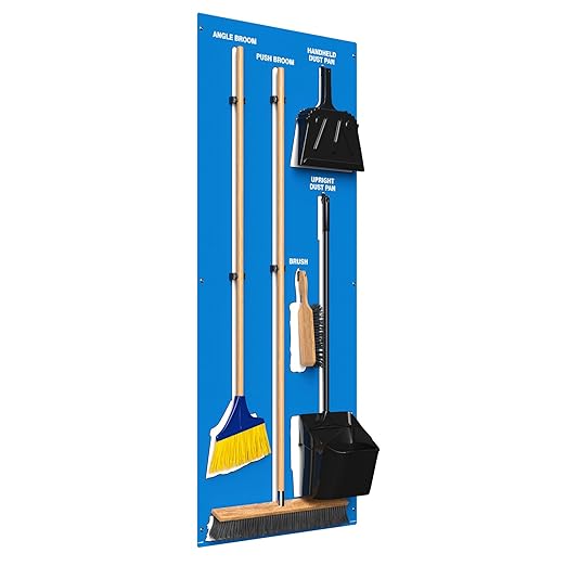 Clean & Sweep 5S Shadow Board/Wall Mount Broom Holder, 68" x 30" Board, 5S Cleaning Station - with Broom and Dustpan Set Included, Made in The USA by AccuformNMC, Blue/White, PSB716BUWT