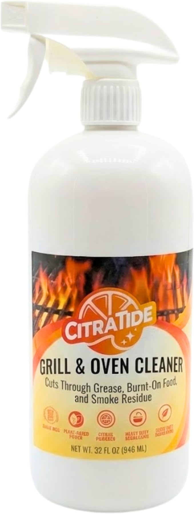 Grill & Oven Cleaner Spray – Heavy Duty Plant-Based Citrus Degreaser Cleans and Degreases BBQ Cooking Grates and Racks, Pellet and Electric Smokers– Non-Toxic, USA Made (32 fl oz)