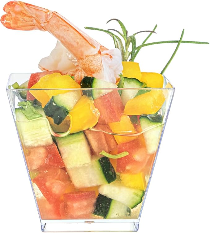 Restaurantware 2 Ounce Mini Kova Cups 20 Square Small Appetizer Cups - Lids Sold Separately Heavy-Duty Clear Plastic Parfait Cups Serve Mousse Puddings Or Samples For Weddings Or Parties