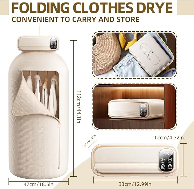 Portable Clothes Dryer, Mini Laundry Dryers with Remote Control, Portable Dryer for Apartments, RVs, Hotels, Small Spaces, Great for drying underwear, socks, swimwear for travel, no wrinkles
