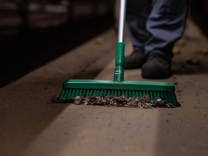 Vikan 31752 16" Heavy-Duty Push Broom, Soft/Stiff, Green