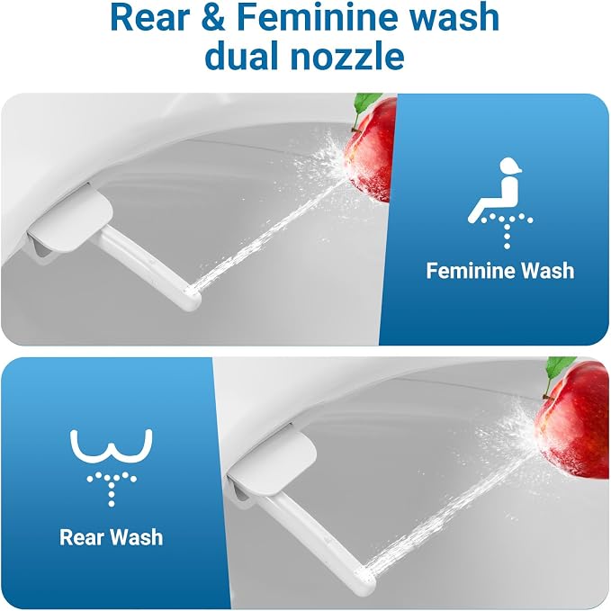 Bidet Seat for Toilet Round Non Electric, Single Nozzle Cold Water Bidet Toilet Seat with Adjustable Water Pressure, Easy Install PP Toilet Seat for Bathroom Hygiene and Cleaning